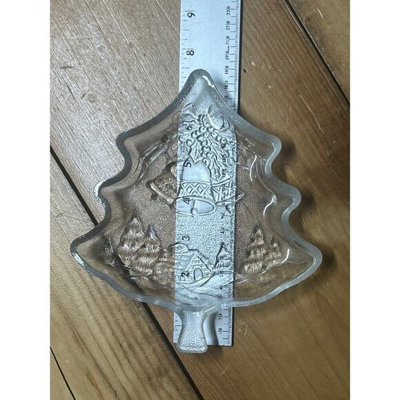 Christmas Decor Clear Glass Dish. Tree shape Candy. Nuts Trinkets. Bells. Cabin - Picture 7 of 7